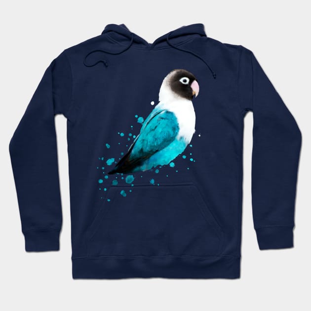 Dramabite Masked Lovebird, Black-masked Lovebird, Collared Lovebird watercolor (Agapornis personatus)  Blue Parrot Bird Hoodie by dramabite